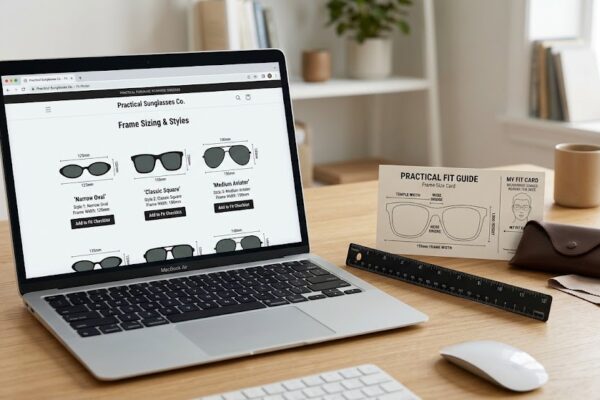 Buying sunglasses online with frame measurements and product details